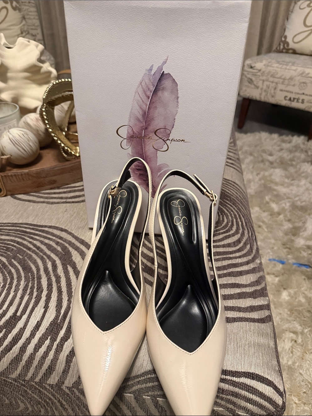 Jessica Simpson Nude Patent Pointed Slingback Pumps